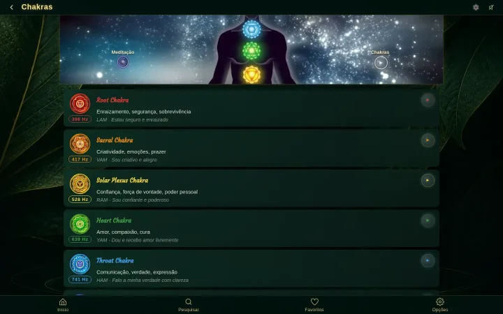 Página de Chakras e meditação do Harmony Healing