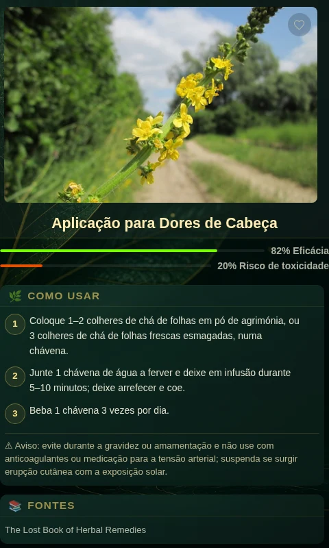 Aplicação de Agrimónia para Dores de Cabeça